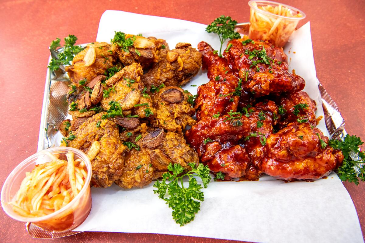 A combo of soy garlic and sweet chili sauce fried chicken wings from Chicken Hut.
