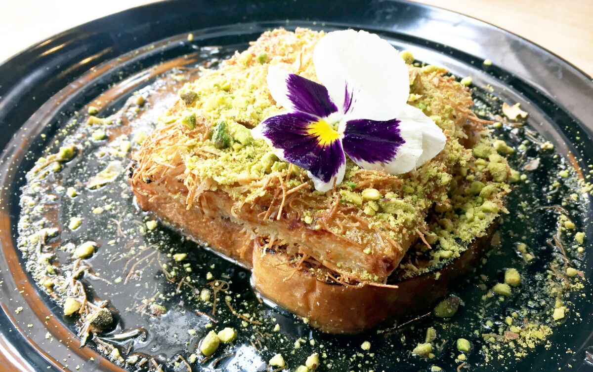 Kanafeh, a Middle Eastern-inspired sweet breakfast dish, is the specialty of the house at Toast Gastrobrunch in Carlsbad.