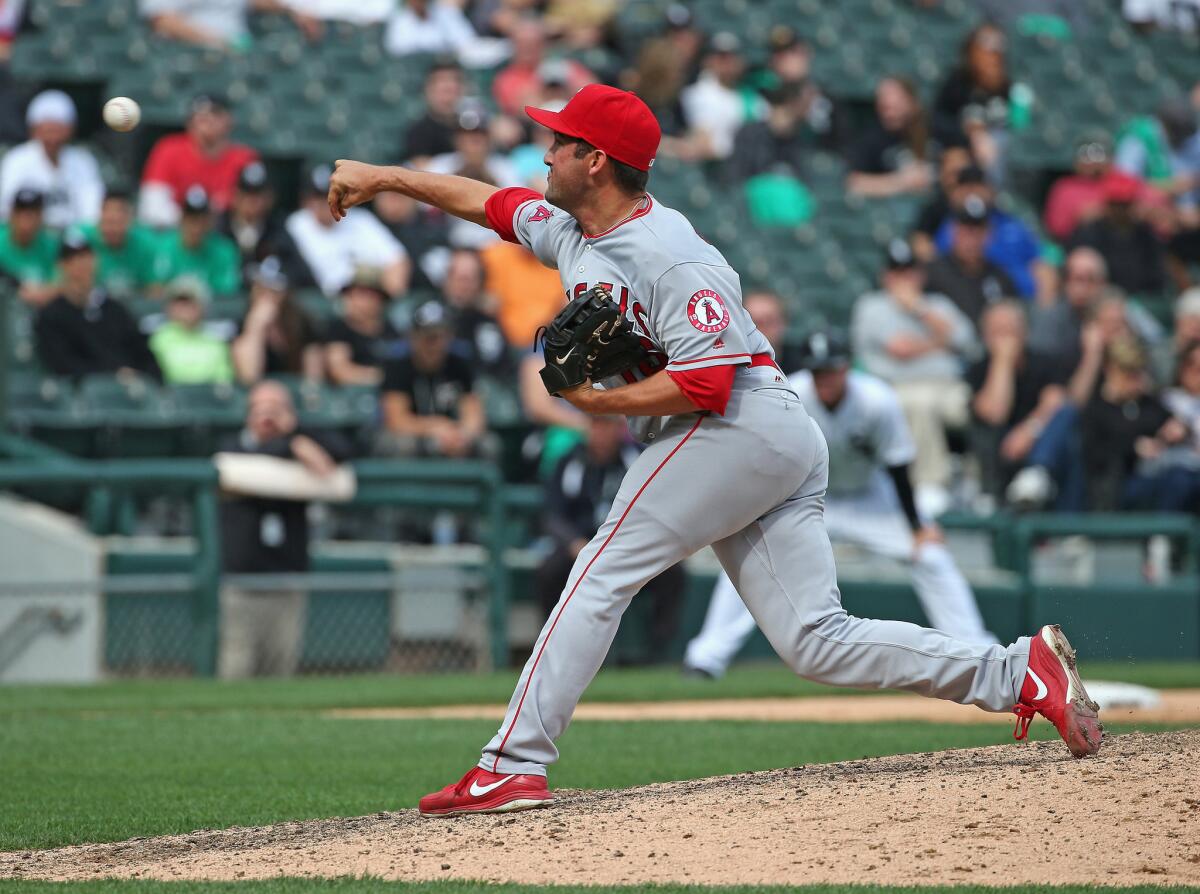 Angels closer Huston Street pitches in the ninth inning of a game against the White Sox in Chicago on April 21.
