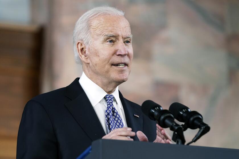 President Joe Biden speaks after meeting with leaders from Georgia's Asian-American and Pacific Islander community on Friday.