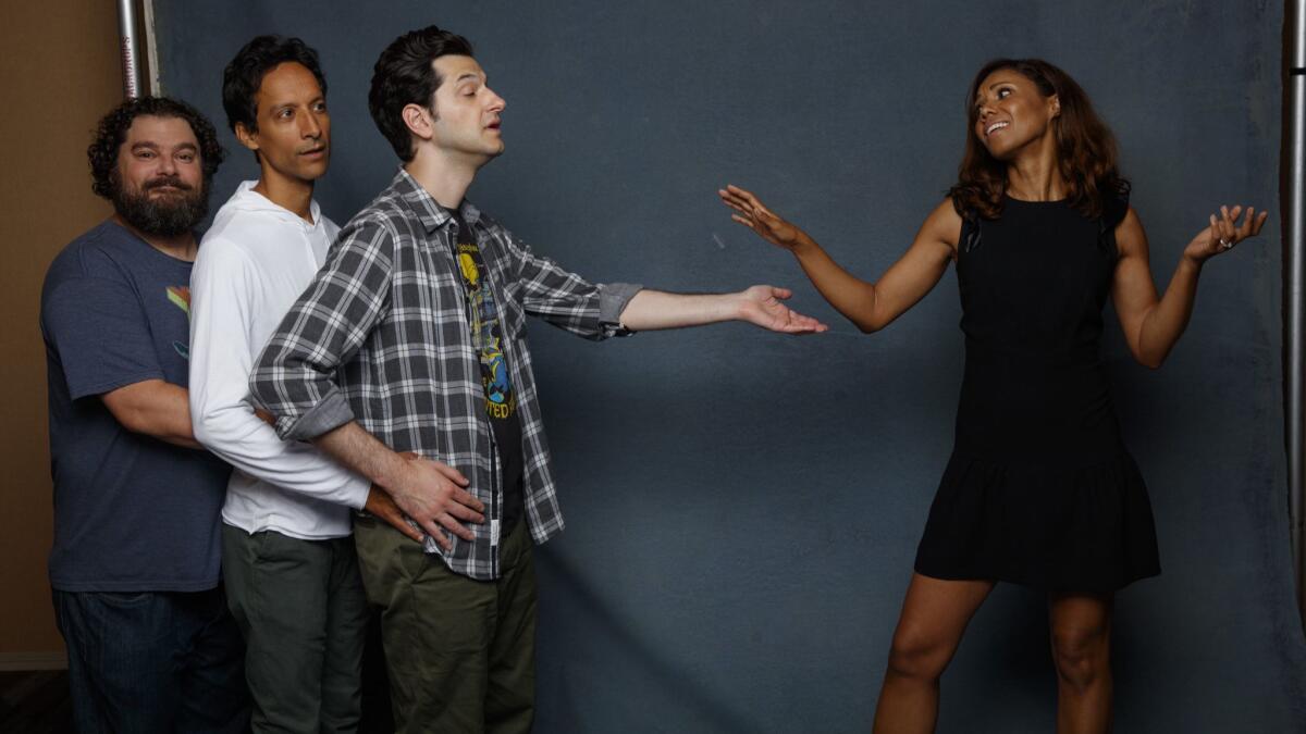 Bobby Moynihan, Danny Pudi, Ben Schwartz and Toks Olagundoye from the television series "Duck Tales."