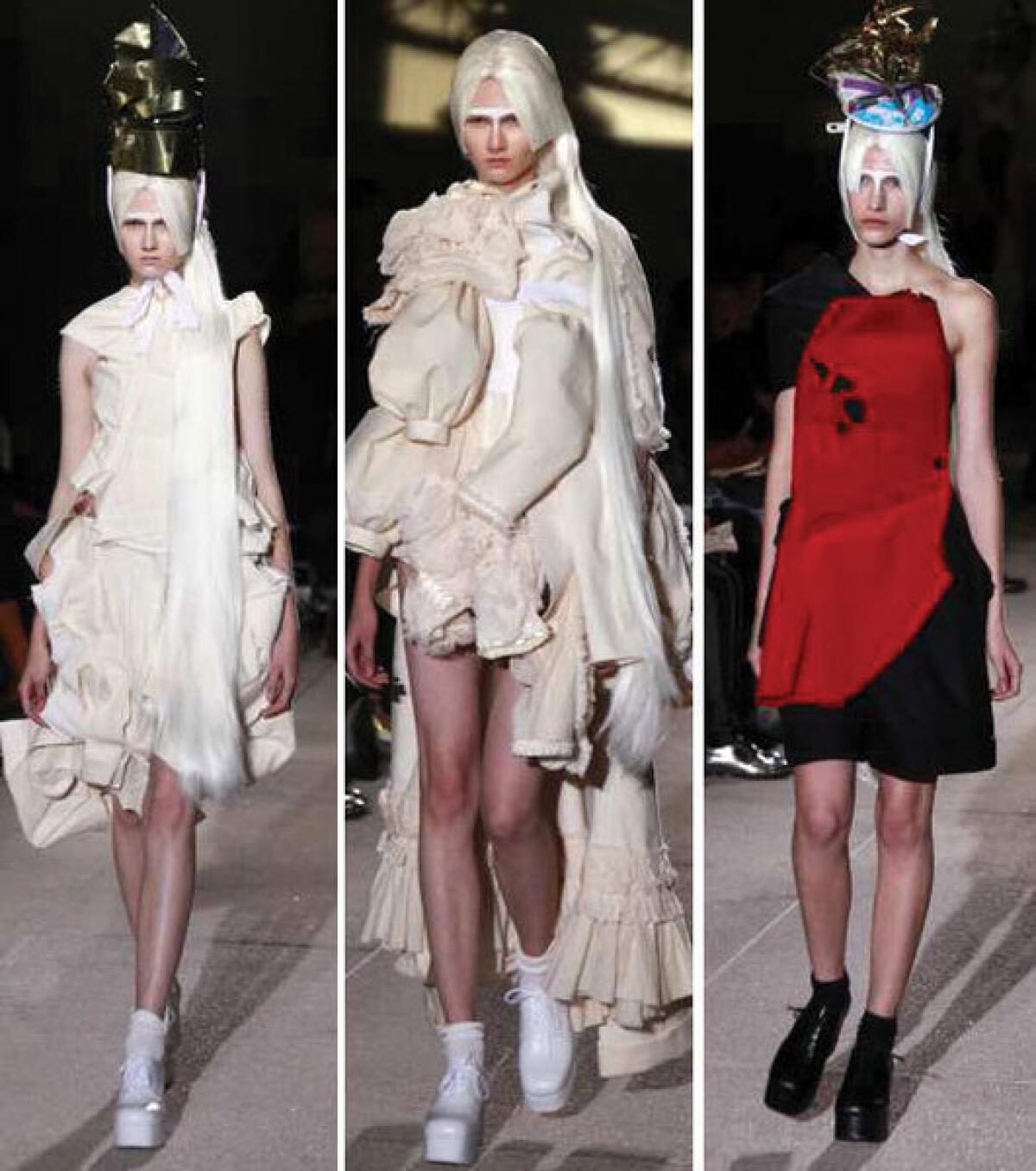 Looks from the Comme des Garcons spring-summer 2013 runway collection shown during Paris Fashion Week.