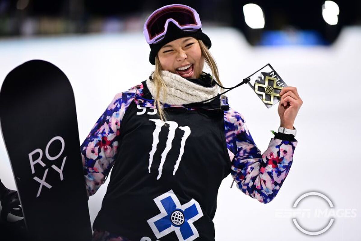 Chloe King shows off her medal at X Games Aspen in 2021.