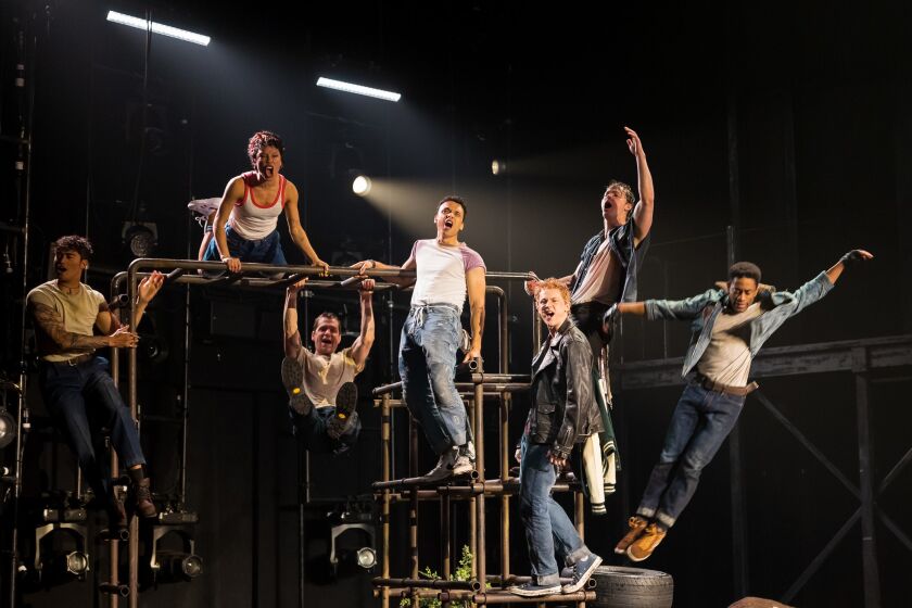 Members of the Greasers gang in La Jolla Playhouse's world premiere musical "The Outsiders."
