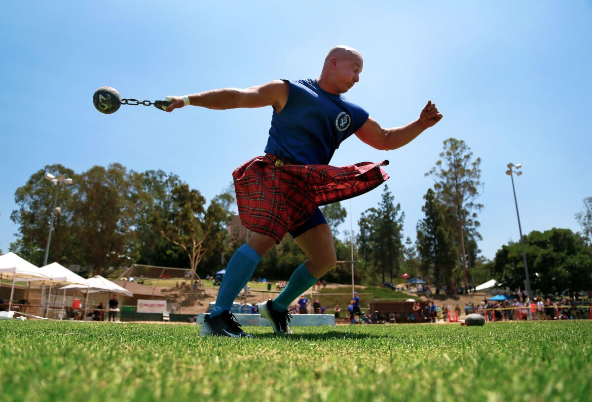 Mark Wechter of Oregon participates in the strong man competition during the 2016 Scottish Highland Games at Brengle Terrace Park in Vista. |(Misael Virgen / San Diego Union-Tribune)