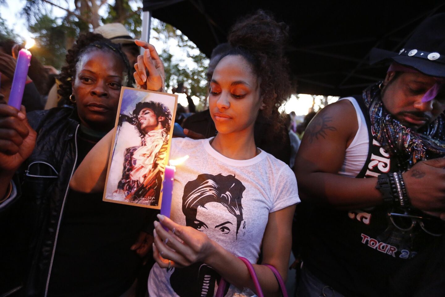 Julya Baer honors Prince in Leimert Park, where fans laughed, cried and danced in remembrance of the music legend.