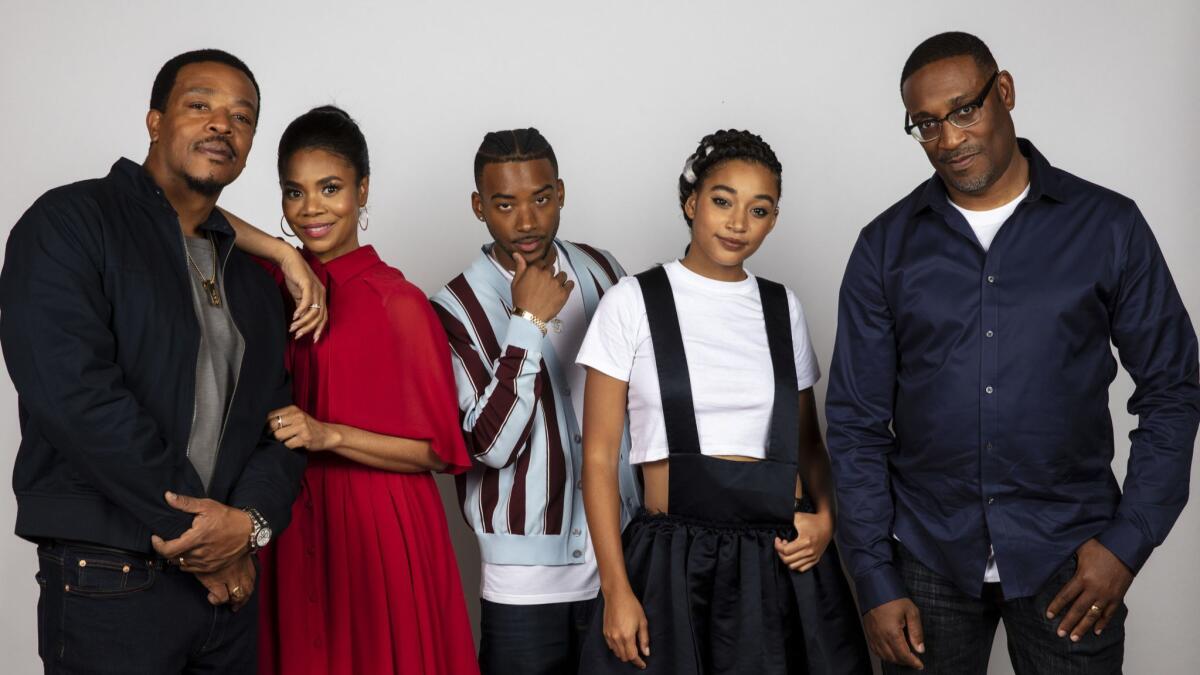 Actor Russell Hornsby, actress Regina Hall, actor Algee Smith, actress Amandla Stenberg and director George Tillman Jr. from the film "The Hate U Give," photographed in the L.A. Times Photo and Video Studio in Toronto.