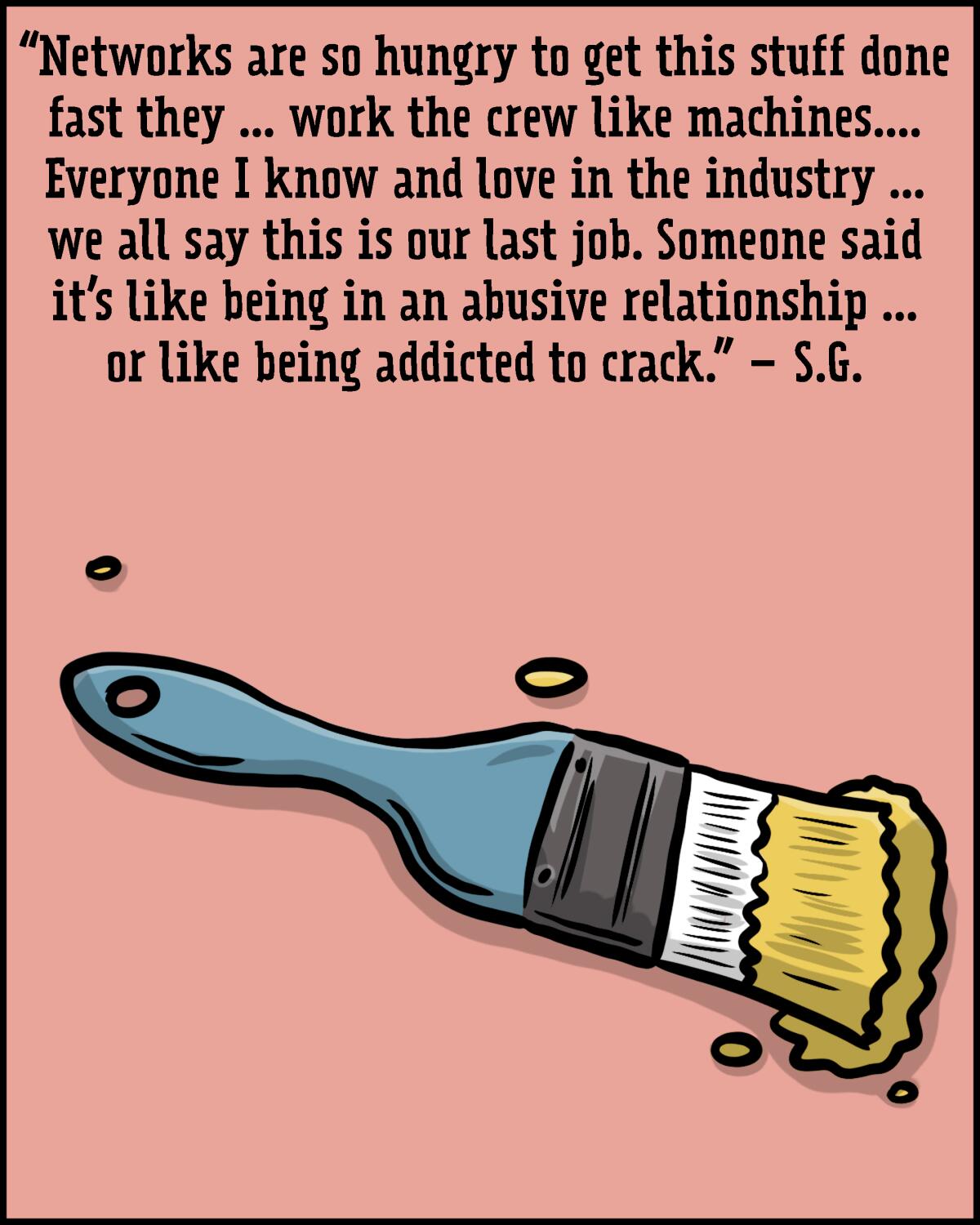 An illustration of a paintbrush with yellow paint dripping off of it.