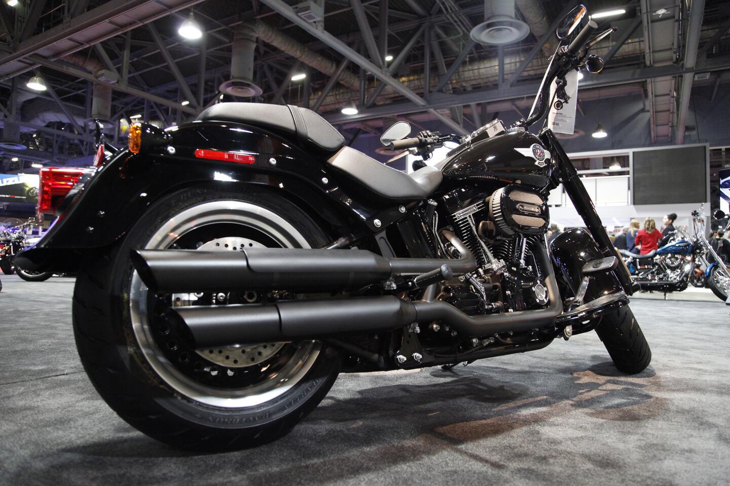 The Harley-Davidson FLSTFBS Fat Boy S is a new S-series motorcycle revealed during the Progressive International Motorcycle Show at the Long Beach Convention Center.
