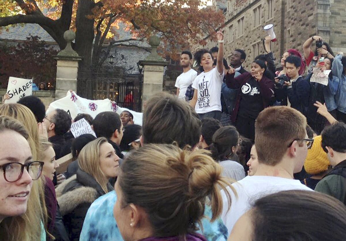 Yale University students and supporters participate in a march across campus to demonstrate against what they see as racial insensitivity at the Ivy League school on Nov. 9.