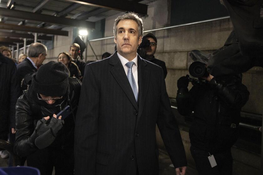 FILE - Michael Cohen, former attorney to Donald Trump, leaves the District Attorney's office in New York, March 13, 2023. Trump is set to stand trial Monday, April 15, 2024, in New York on state charges related to the very sex scandal that he and his aides strove to hide. Many details of the case have been public since 2018, when federal prosecutors charged Cohen with campaign finance crimes in connection with a scheme to bury Stormy Daniels' claims, and other potentially damaging stories from Trump's playboy past. (AP Photo/Yuki Iwamura, File)