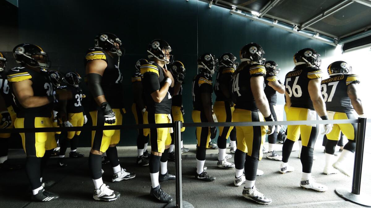 Pittsburgh Steelers wait in the tunnel before the start of a preseason NFL football game against the Philadelphia Eagles on Aug. 9.