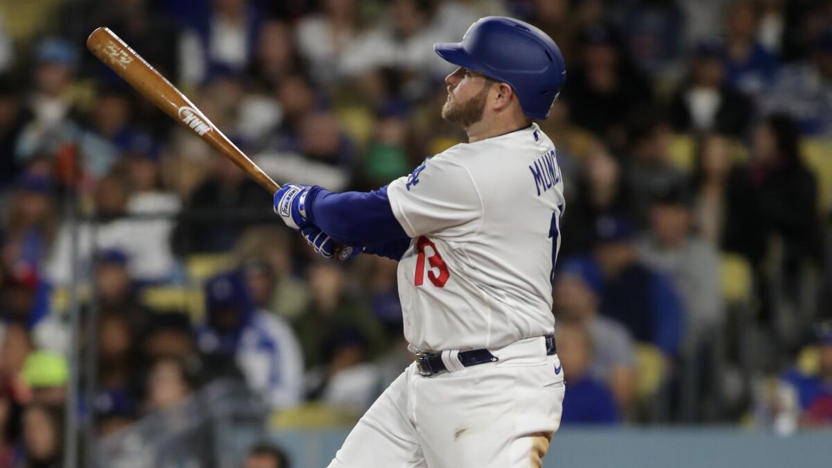 Max Muncy hits his sixth home run of the season in the seventh inning Friday.