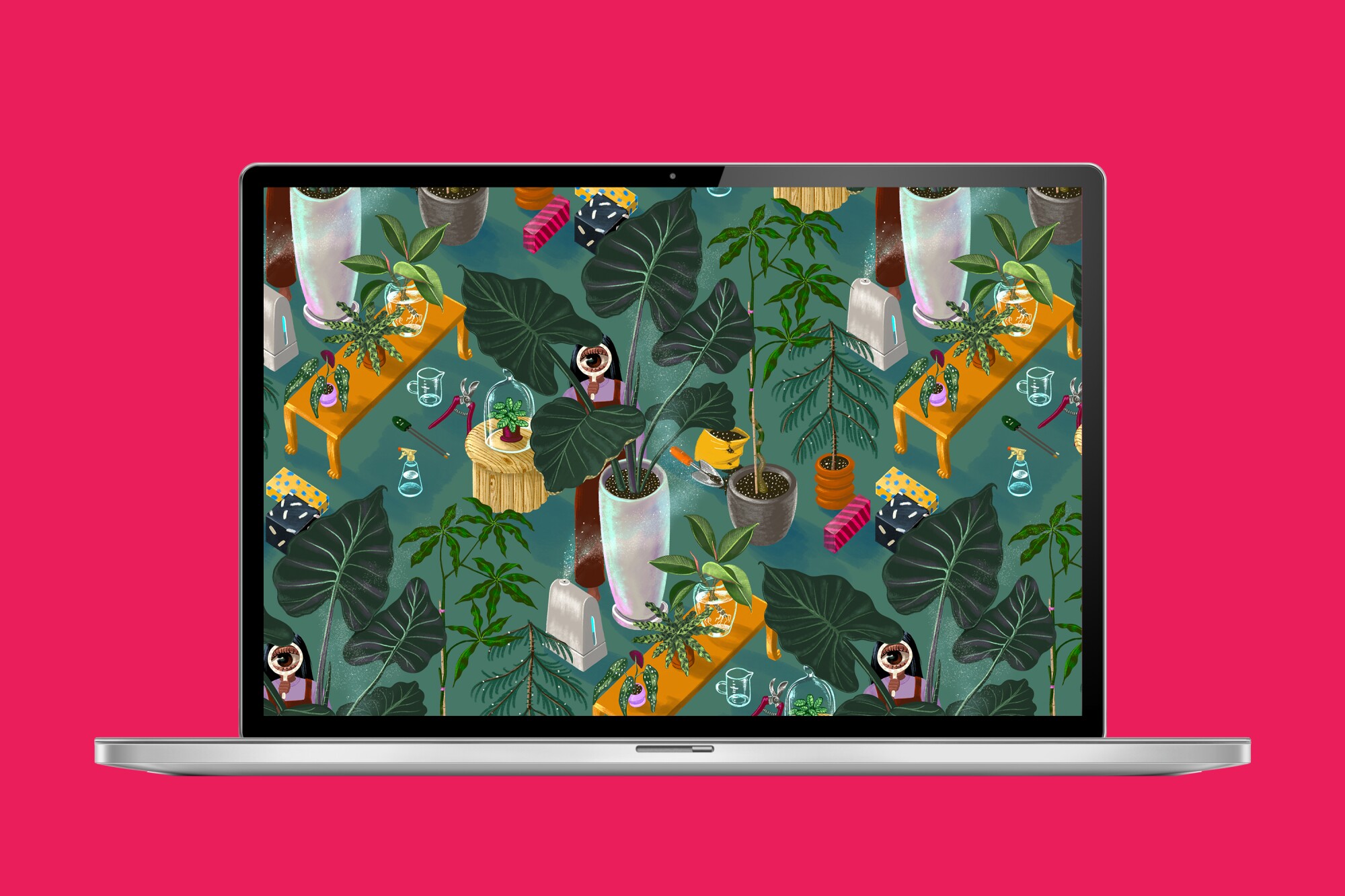 Mockup of a Zoom background with a plants illustration.
