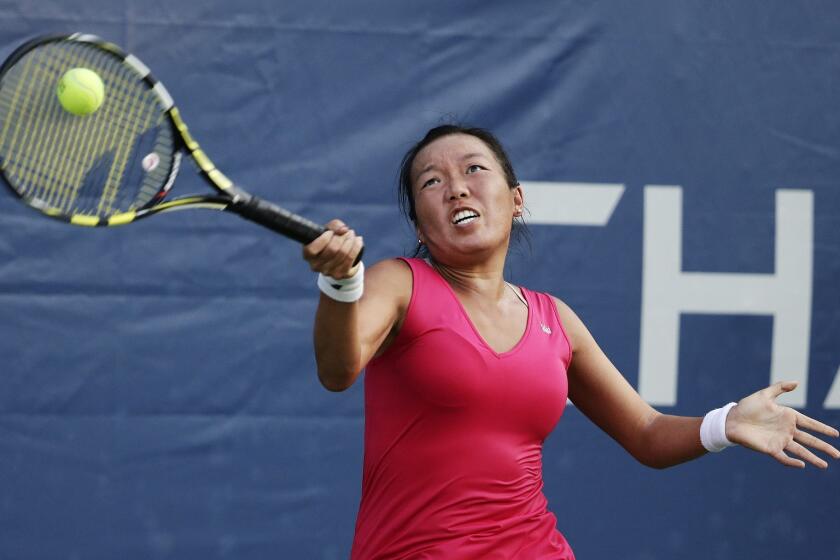 Vania King hits a return to Roberta Vinci at the U.S. Open on Aug. 31.