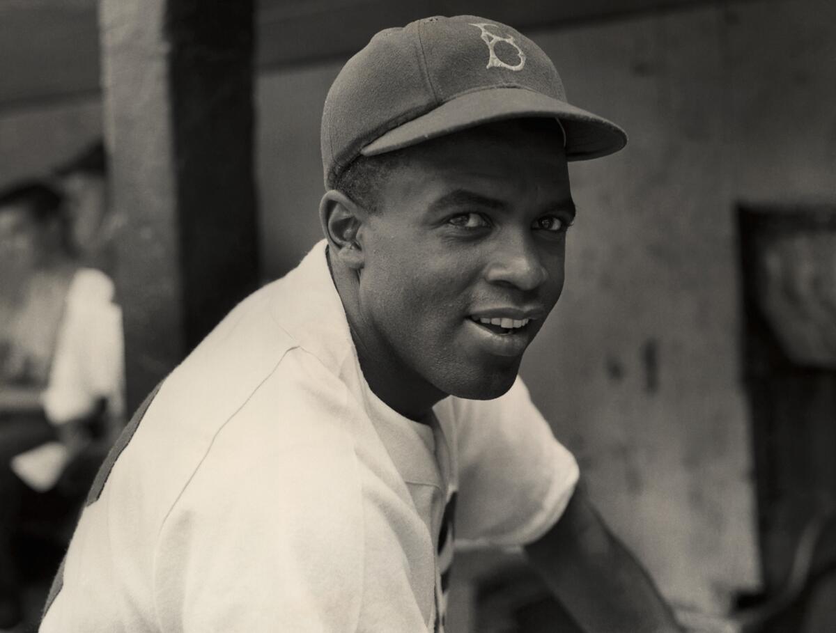 A 1945 portrait of Brooklyn Dodgers' infielder Jackie Robinson.