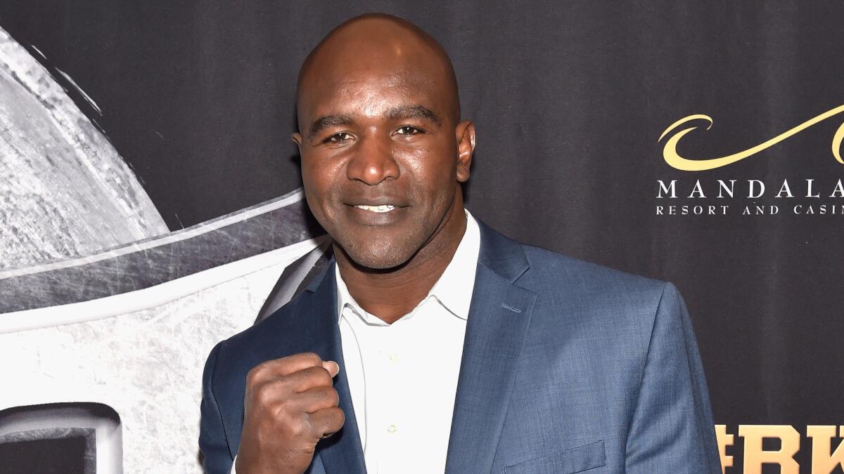 Evander Holyfield attends an event at the Mandalay Bay Hotel in Las Vegas on April 4.