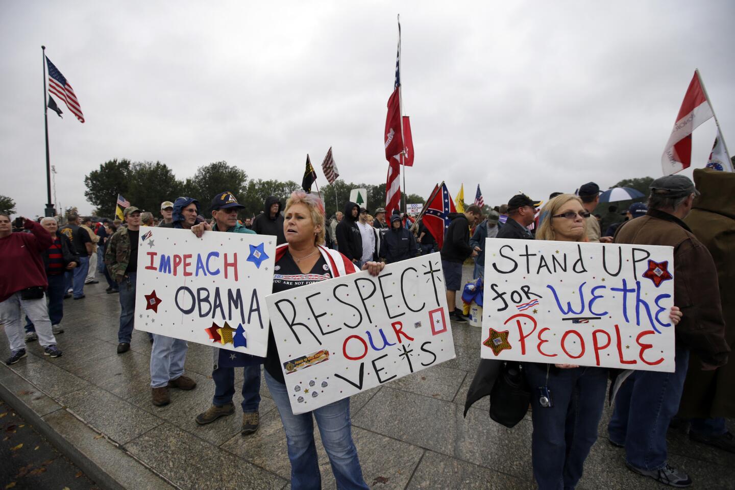 "Stand up for We the People," said one demonstrator via a patriotically themed sign at the "Million Vet March." Wait, isn't that what President Obama was doing with the Affordable Care Act?