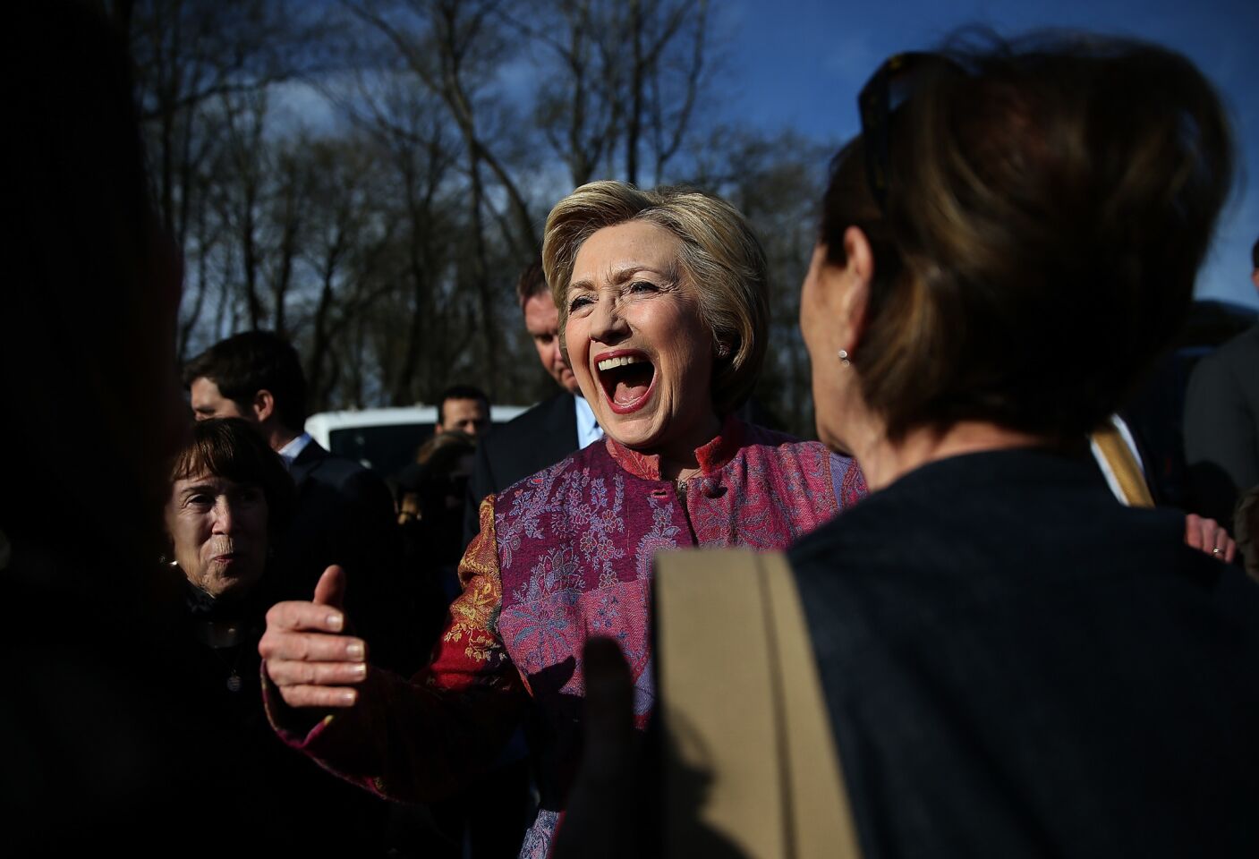 Hillary Clinton greets supporters outside a polling station in Chappaqua, N.Y.