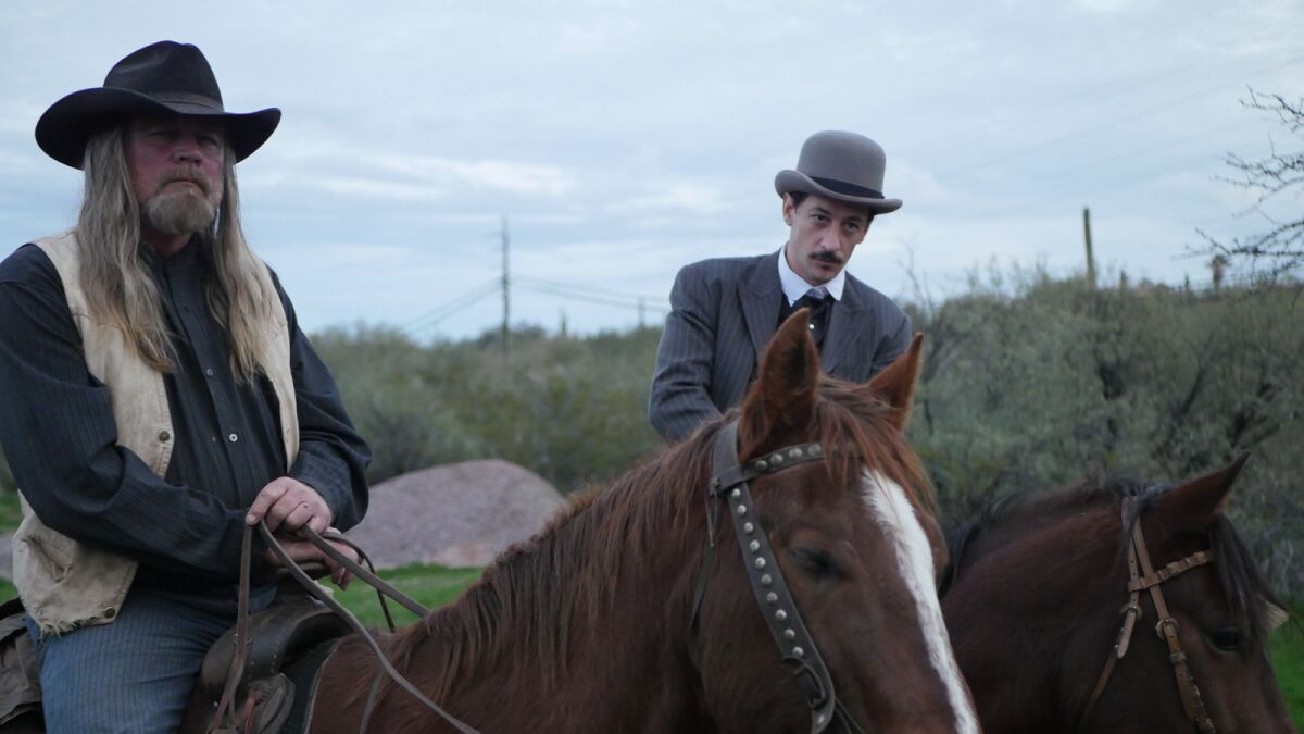 Charlie Motley, and Own Conway on horseback in the movie "Eminence Hill."