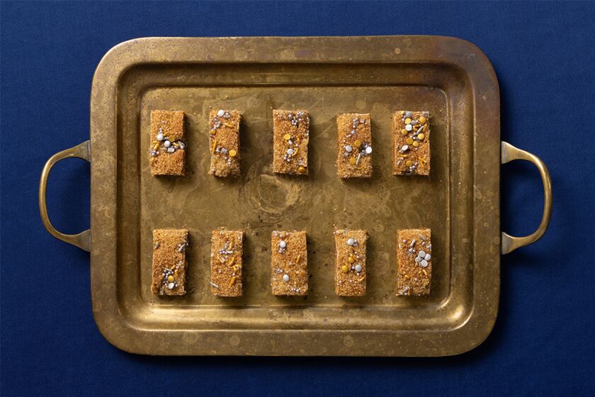 Sticky Toffee Date bar cookies baked by Ben Mims in the Los Angeles Times Test Kitchen on November 16, 2022. (Hannah Mills / For The Times)