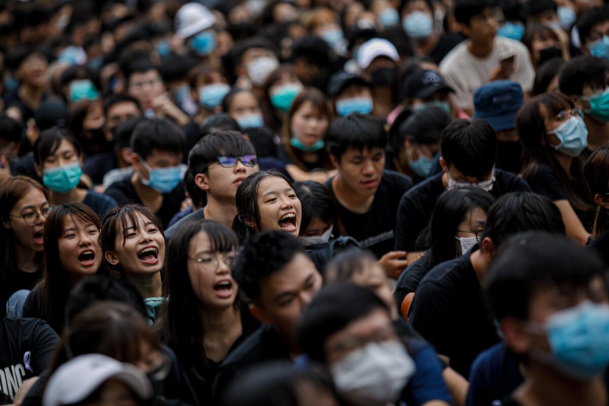 Students protest in Hong Kong.