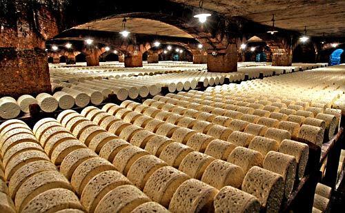 Cheeses mature in a cellar in Roquefort.