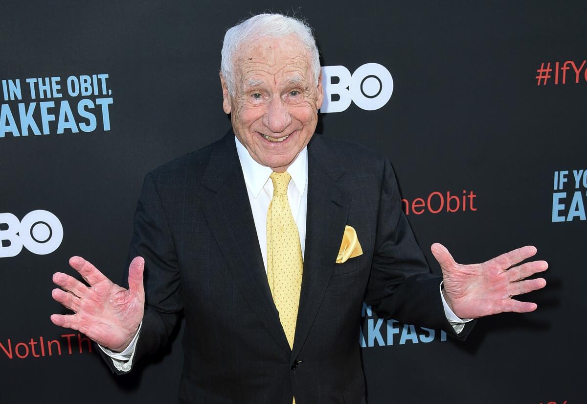 FILE - In this May 17, 2017 file photo, Mel Brooks attends the LA Premiere of "If You're Not In The Obit, Eat Breakfast" in Beverly Hills, Calif. Brooks has a memoir coming in November. It's called “All About Me! My Remarkable Life in Show Business.” (Photo by Richard Shotwell/Invision/AP, File)