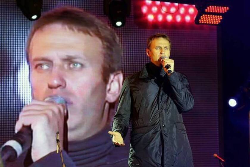 Opposition leader and Moscow mayoral candidate Alexei Navalny speaks at a campaign rally Friday. His rival, Kremlin-backed acting Mayor Sergei Sobyanin, claimed victory early Monday.