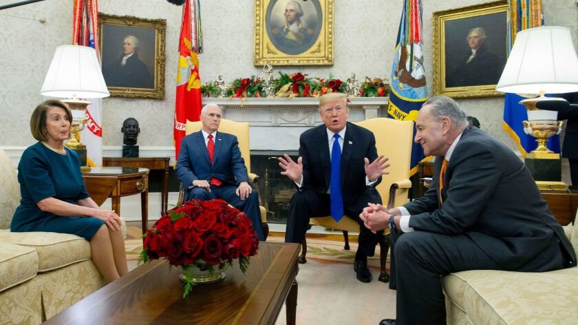 From left: House Speaker Nancy Pelosi, Vice President Mike Pence, President Trump and Senate Minority Leader Charles E. Schumer in the Oval Office of the White House.