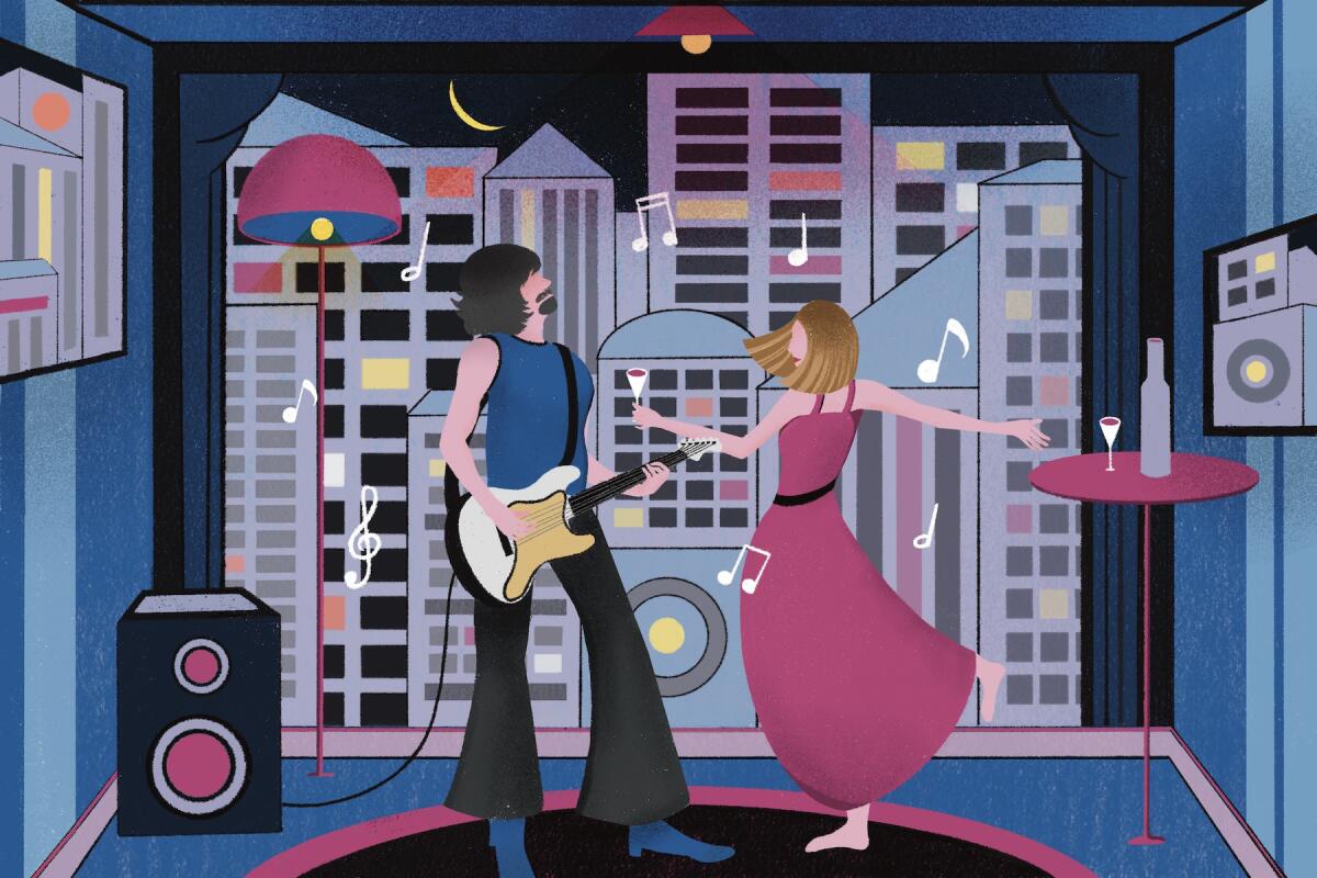 I was a recent widow. Could my daughter’s guitar teacher change my tune? Illustration by Mia Liu / For the Times