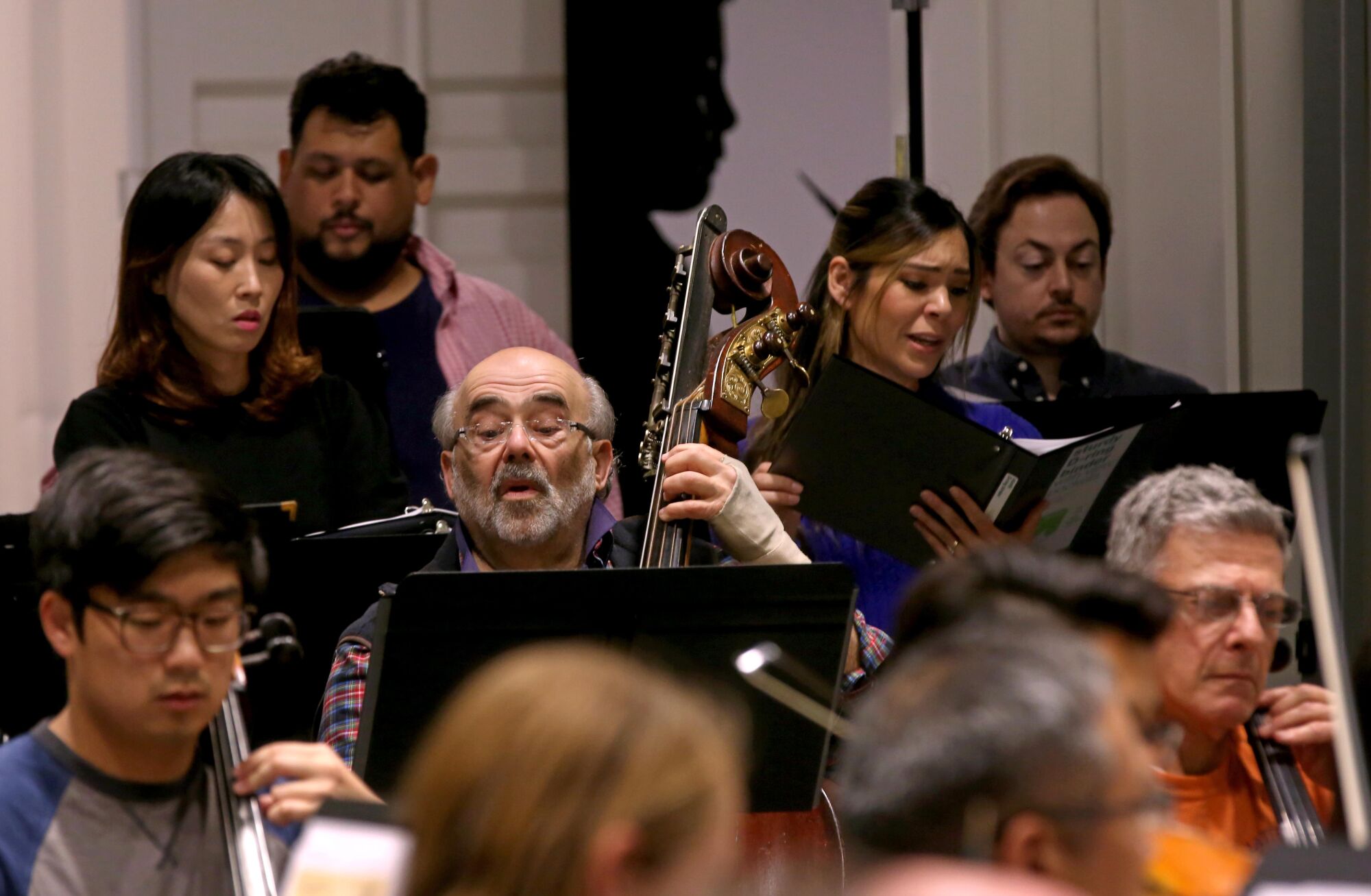 Louis Fantasia, 73,  rehearses along with members of the Heart of Los Angeles Eisner Intergenerational Orchestra.