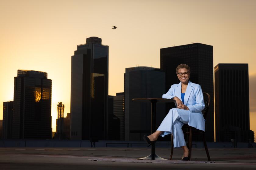 LOS ANGELES-CA-OCTOBER 23, 2023: Mayor Karen Bass is photographed at City Hall in downtown Los Angeles on October 23, 2023. DO NOT PUBLISH. FOR THE POWER LIST PROJECT ONLY. (Christina House / Los Angeles Times)