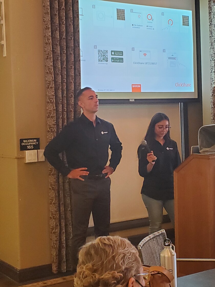 Matt Mangano and Dana Garcia of engineering firm MDEP Inc. discuss research on Children's Pool structural features.
