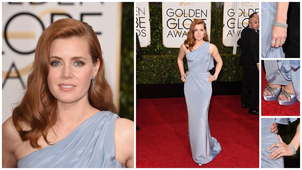 Adams wore a blue Versace gown to the 2015 Golden Globes.