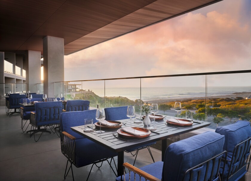 The ocean-facing patio at VAGA restaurant, opening May 5 at Alila Marea Beach Resort Encinitas.