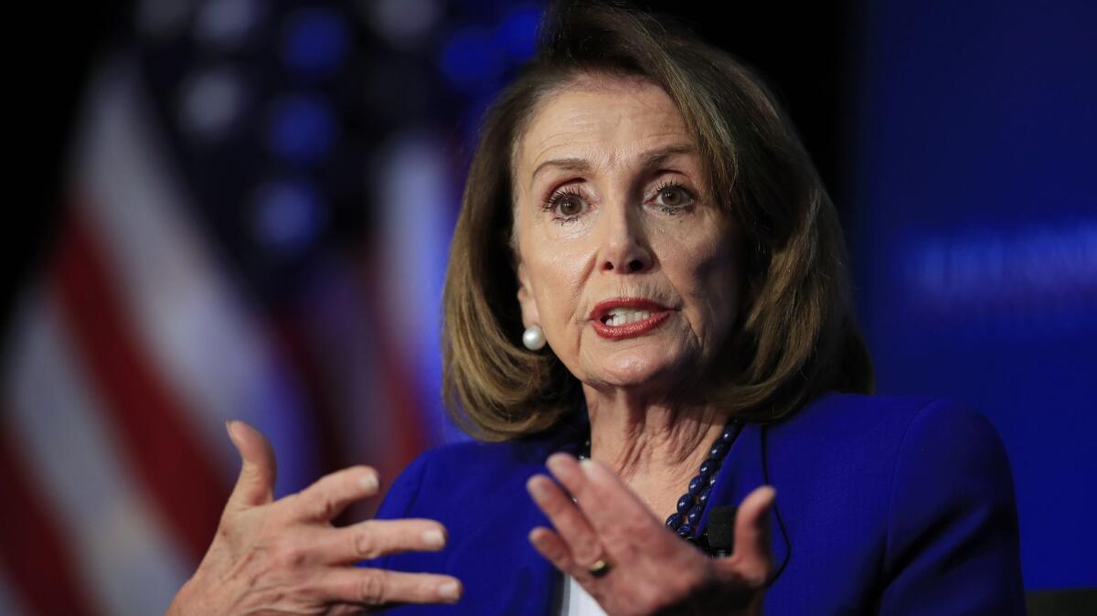 House Speaker Nancy Pelosi of Calif. speaks at an Economic Club of Washington luncheon gathering in Washington on March 8.