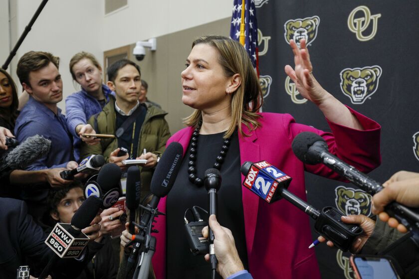 ROCHESTER, MI - DECEMBER 16: U.S. Representative Elissa Slotkin (D-MI) holds a press conference after discussing her decision to vote in favor of the impeachment of President Donald Trump at a Town Hall meeting with her constituents on December 16, 2019 in Rochester, Michigan. House of Representatives will hold a historic vote on the Articles of Impeachment of President Donald Trump later this week. If the vote passes in the House, President Trump will become only the third sitting U.S. President to be impeached in the 243 year history of the United States. (Photo by Bill Pugliano/Getty Images) ** OUTS - ELSENT, FPG, CM - OUTS * NM, PH, VA if sourced by CT, LA or MoD **
