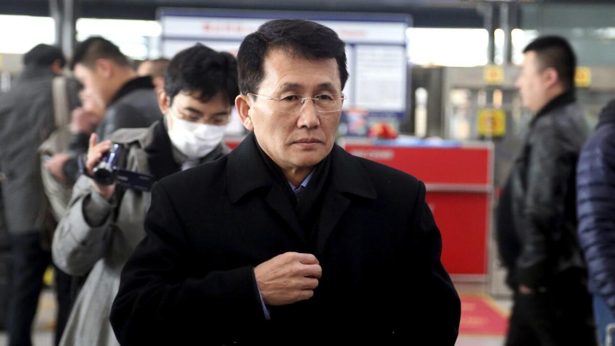 Choe Kang Il, a senior North Korean diplomat handling North American affairs, is seen at the Beijing Capital International Airport on Sunday.