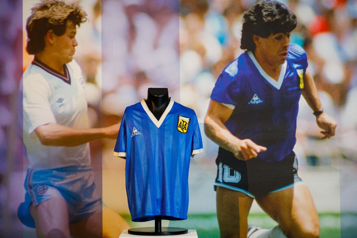Diego Maradona's "The Hand of God" jersey sold for $9.28 million at auction.