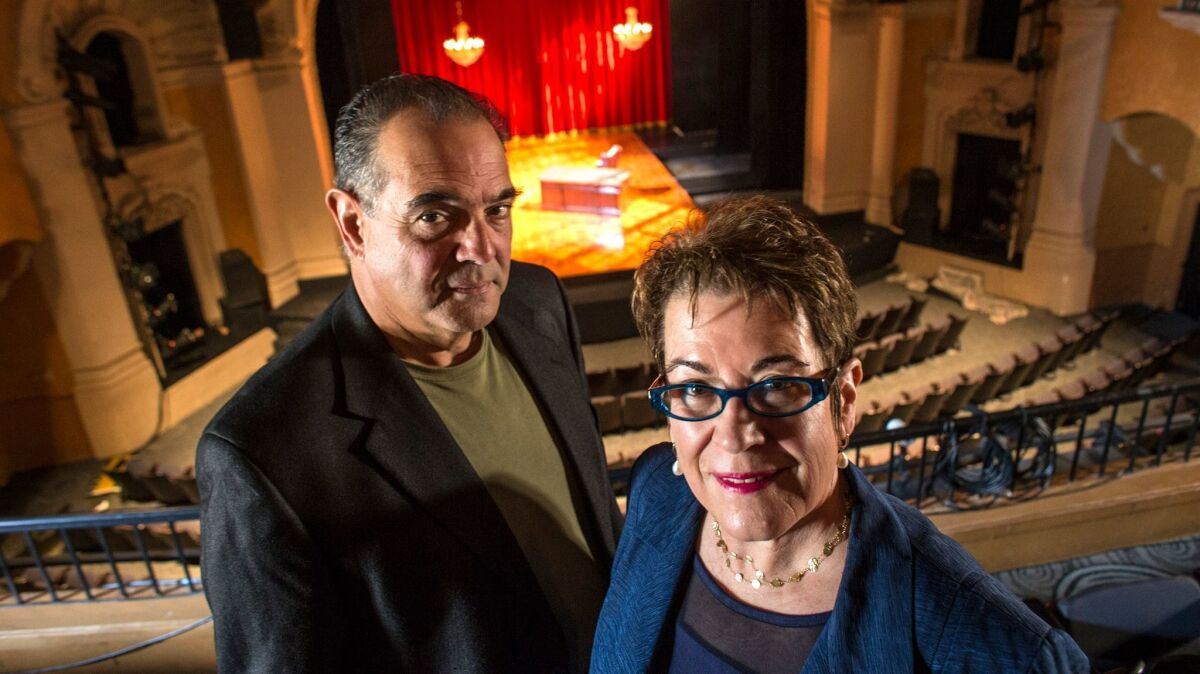 Molly Smith, director of "The Orginalist," and Edward Gero, who stars as Supreme Court Justice Antonin Scalia, at Pasadena Playhouse.