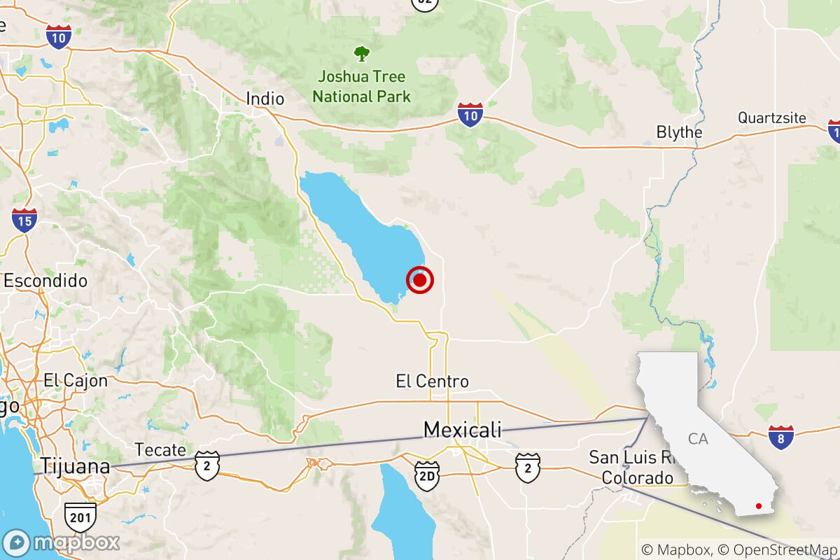 A map showing the epicenter of the Brawley, Calif., earthquake.