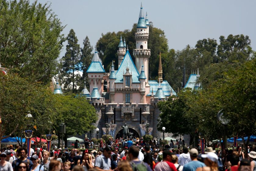 ANAHEIM, CALIF. -- FRIDAY, JUNE 30, 2017: Sleeping Beauty Castle looking down Main Street at Disneyland in Anaheim, Calif., on June 30, 2017. (Gary Coronado / Los Angeles Times)