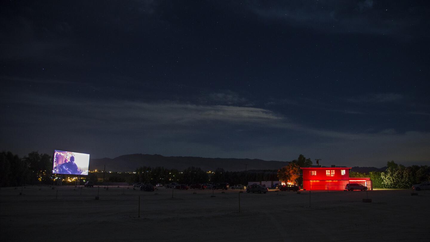 The Afghan war movie "Restrepo" is played under the stars during the Military Film Festival at Smith's Ranch Drive-In in Twentynine Palms, Calif. The festival screens movies for veterans and active duty soldiers.