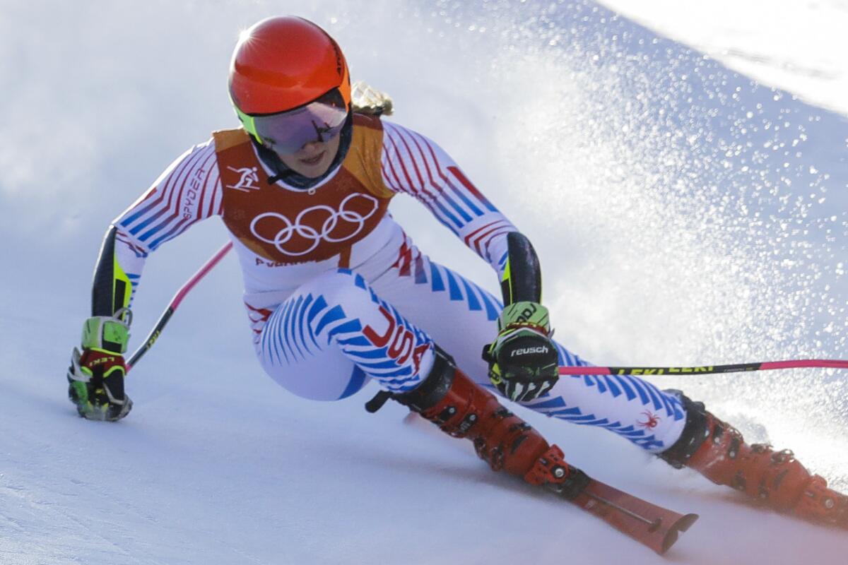 Mikaela Shiffrin during the first run of the women's giant slalom.