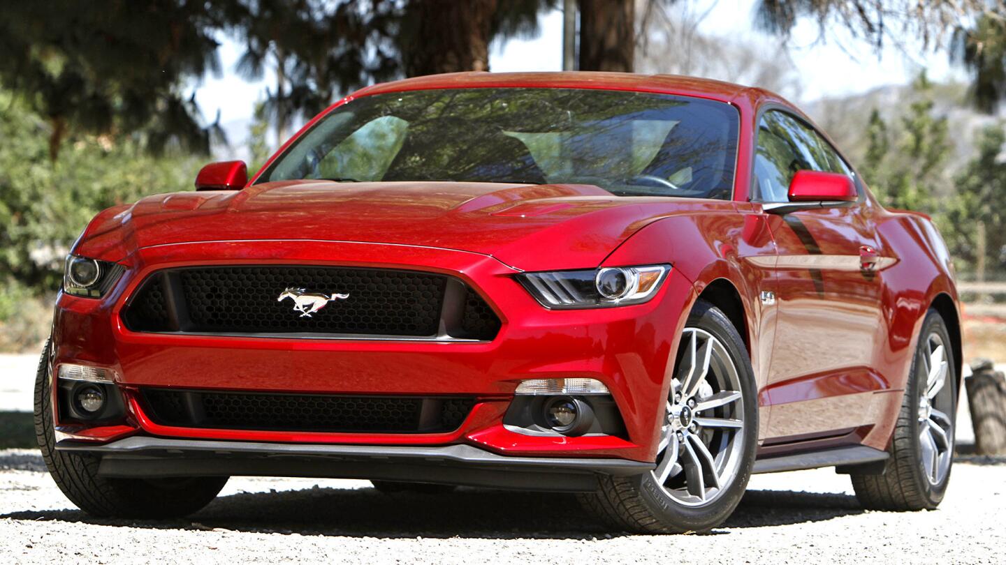 The 2015 Ford Mustang GT sports sleeker lines and boasts a 435-horsepower V8 engine. A V6 and an EcoBoost turbo four-cylinder is available as well. The GT has a combined EPA of 19 mpg. Pricing is from $32,300 to $41,800.