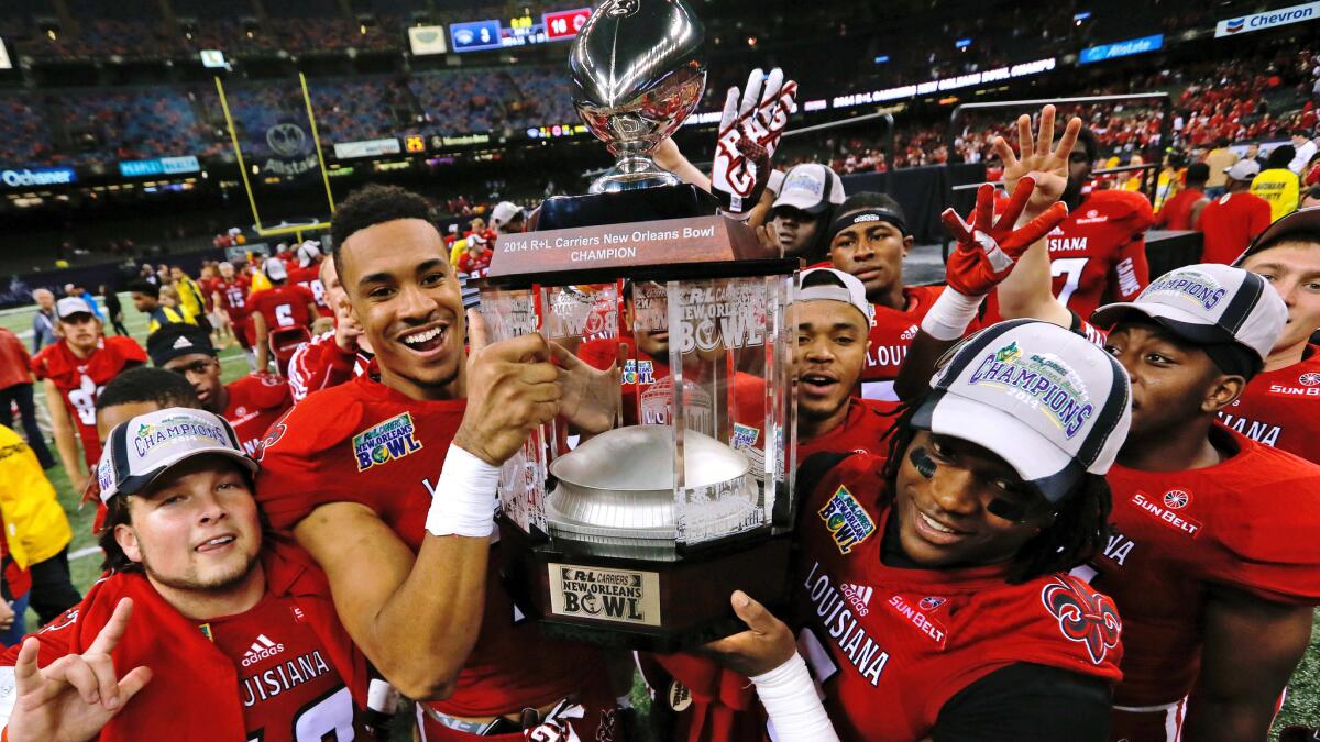 Louisiana-Lafayette players after defeating Nevada, 16-3, in the New Orleans Bowl on Saturday.