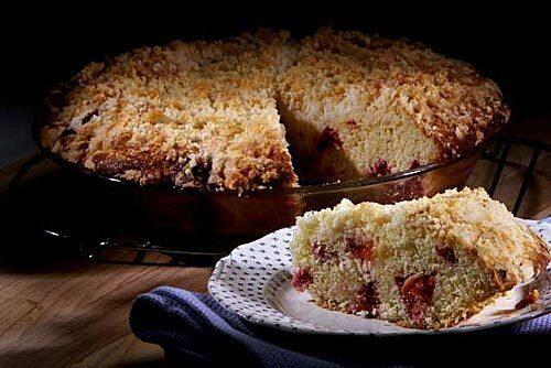 Cornmeal buckle with plums