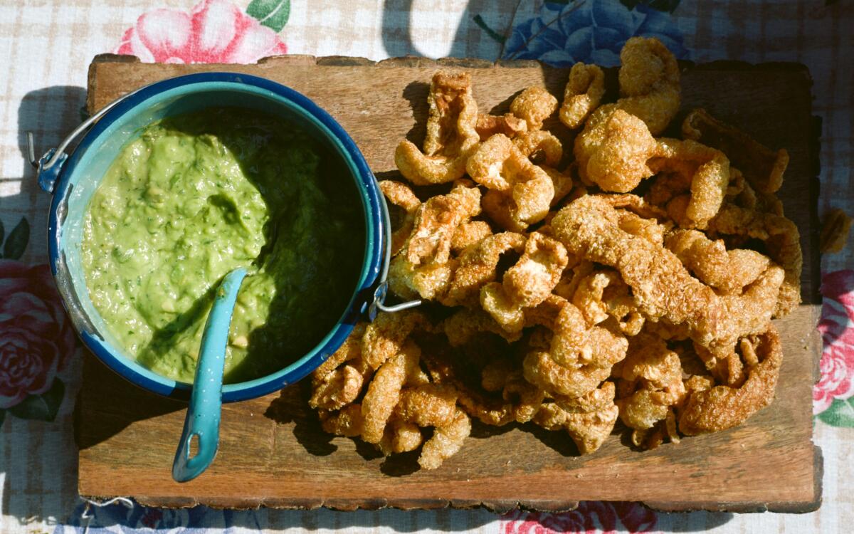 Blended Guacamole with chicharrones.