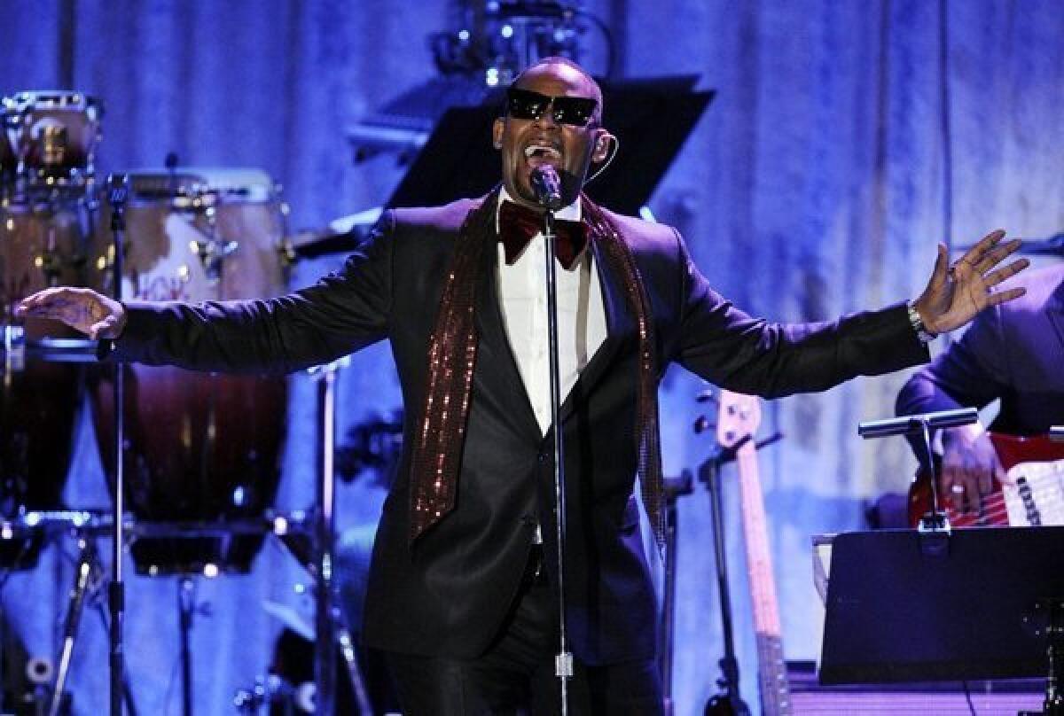 R. Kelly performing at a Grammy-related event in Beverly Hills on Feb. 12.
